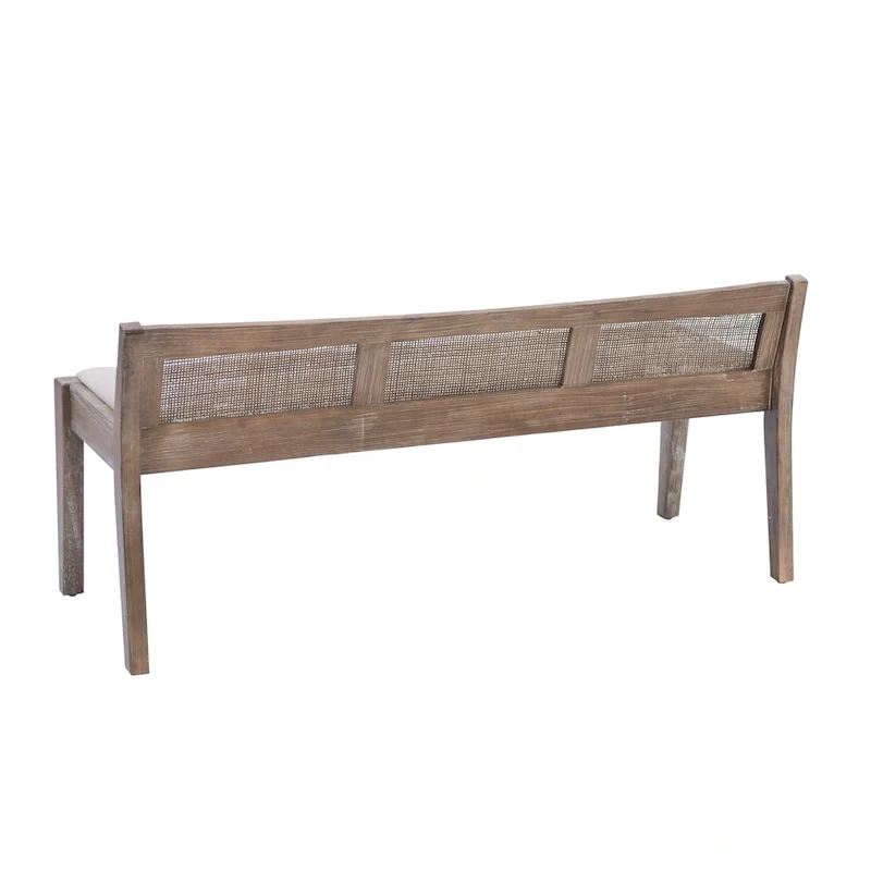 Solid Wood Cane Bench with Cushioned Seat
