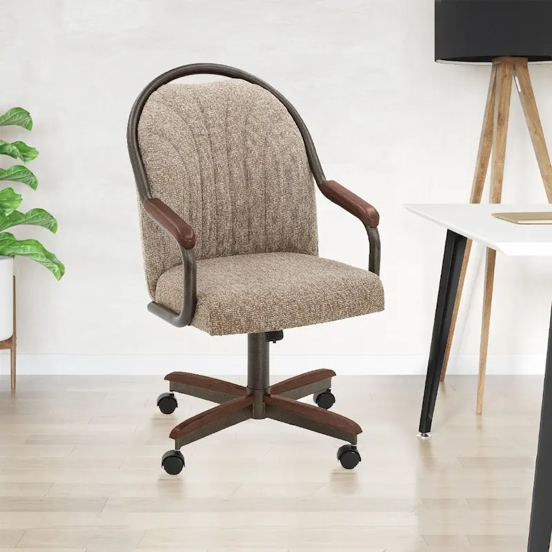 Chromcraft Douglas Caster Dining Chairs in Chestnut, Gray Finish (Set of 2)