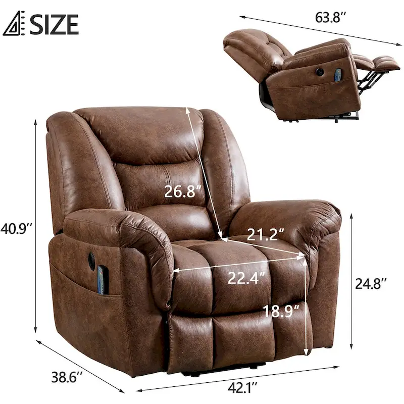PU leather Power Recliner Lift Chair and Massage Sofa Remote Easy Control