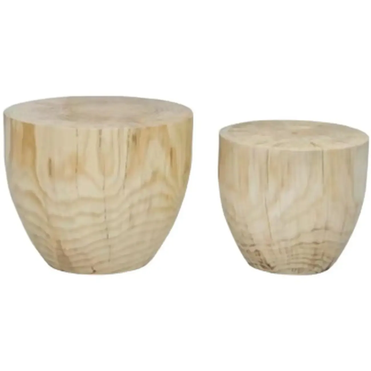 Natural Wood Drum-Shaped Nesting Chairside Table