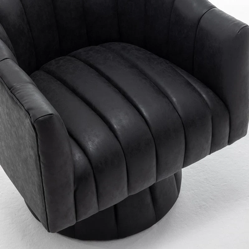 SEYNAR Mid-Century Swivel PU Leather Tufted Round Accent Barrel Chair