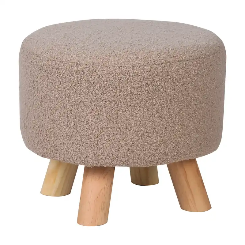 Adeco Round Ottoman Velvet Foot Rest Stool with Non-Skid Legs