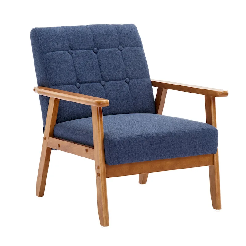 Linen/PU Upholstered Tufted Living Room/Bedroom Accent Chair With Wood Legs