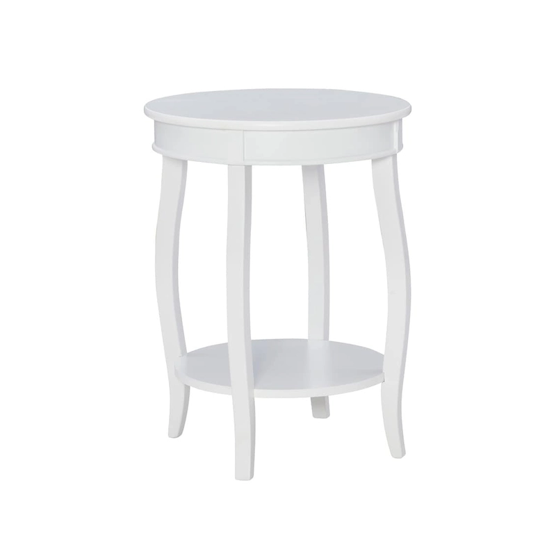 Penelope White Round Table with Shelf