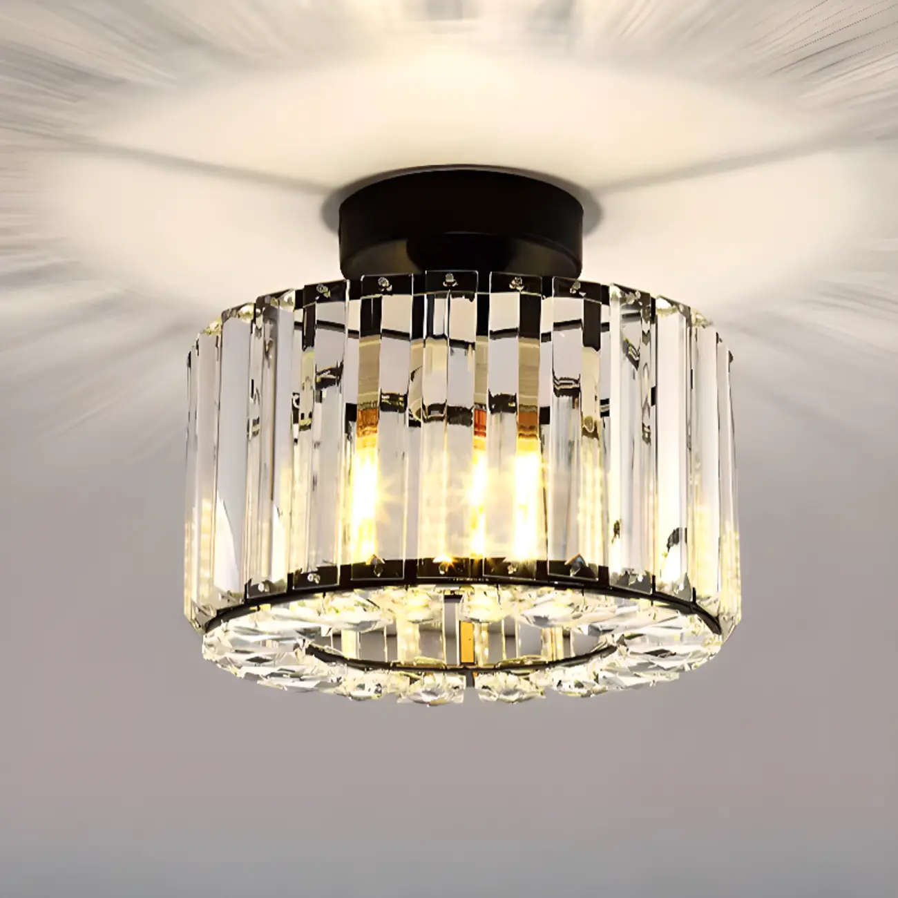 Stylish Square Crystal Semi-Flush LED Ceiling Light