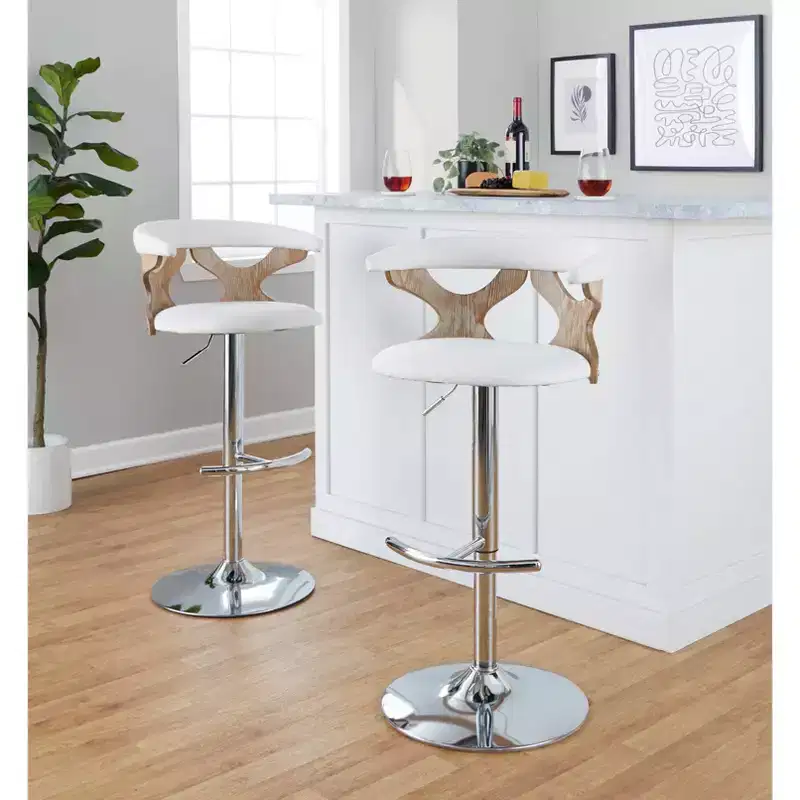 LumiSource Set of 2 Gardenia Adjustable Barstools Chrome Fabric
