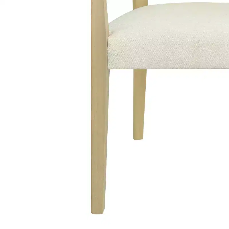Beige/Dark Brown Upholstered Dining Arm Chairs with Rattan Back, Set of 2
