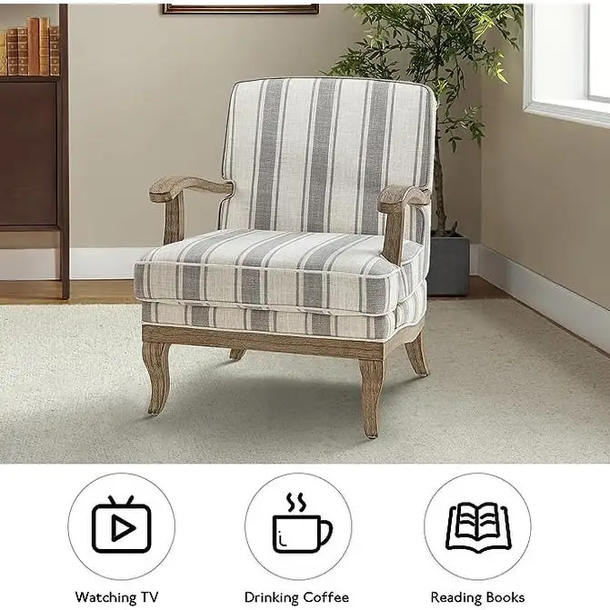 Rinaldo Farmhouse Polyester Armchair with Solid Wood Legs by HULALA HOME