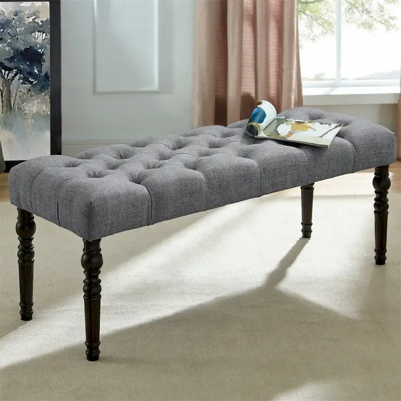 Fabric Tufted Turned Leg Dining Bench