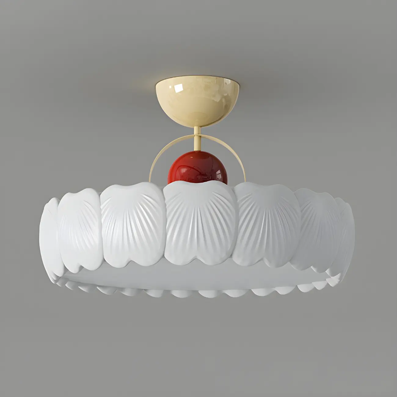 Drum Shape Beige Semi-Flush Ceiling Light with Plastic Shade