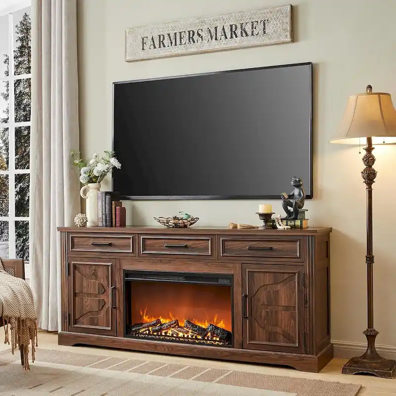 Farmhouse Fireplace TV Stand for Up to 80 TV, Entertainment Center