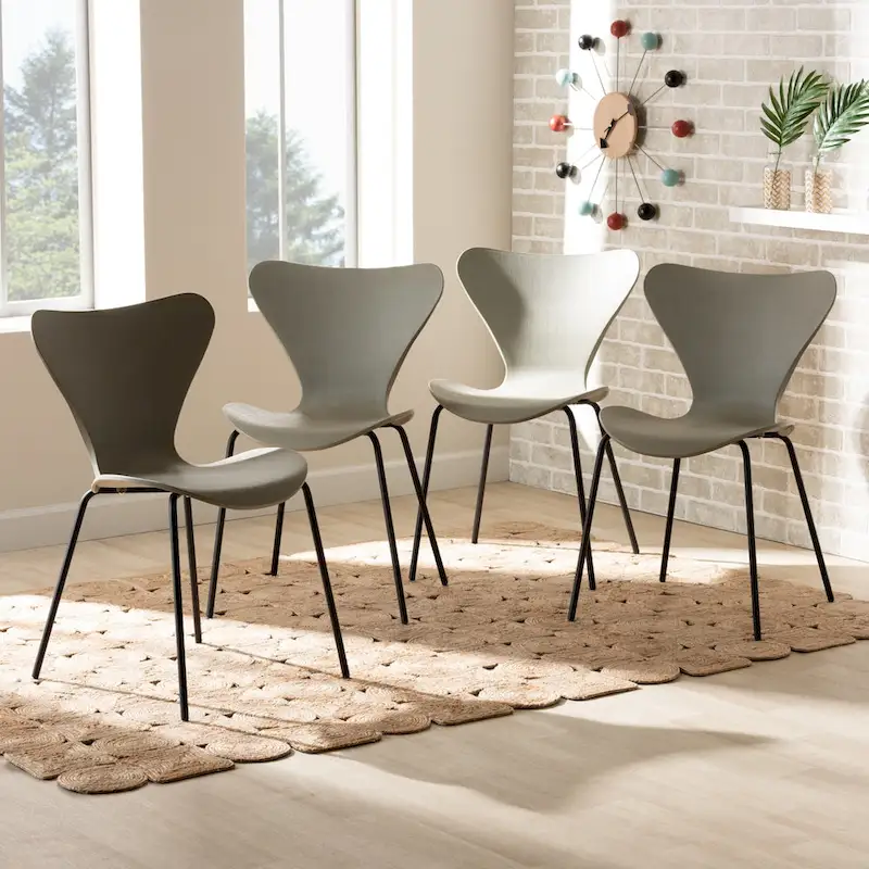 Beige Plastic Dining Chairs - 4-Piece Metal Frame Set
