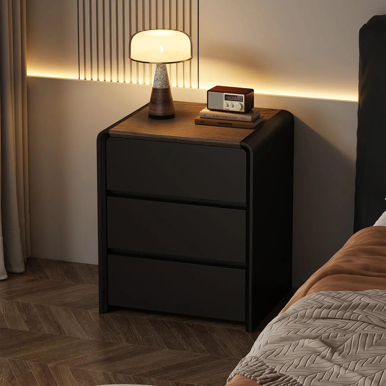Versatile Modern Faux Leather Wooden Nightstand
