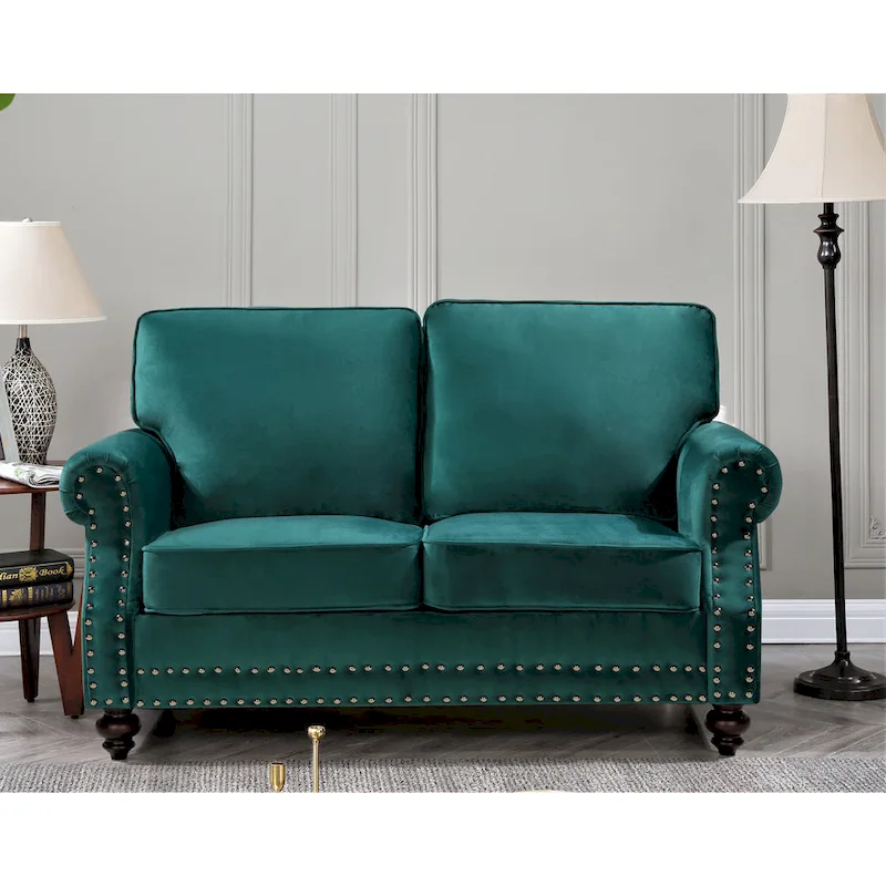 Suffield Velvet Nailhead 2-Piece Set-Loveseat & Sofa