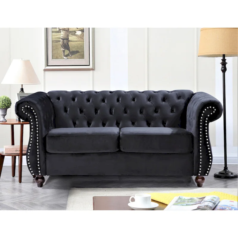 Kemos Velvet Chesterfield Loveseat