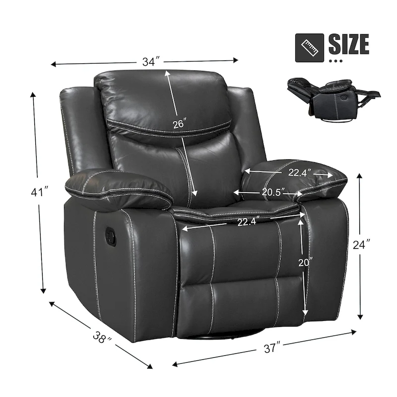 Wide Seat Durable Leather Massage and Heat Recliner