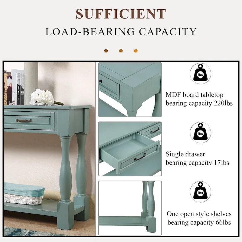 63inch Long Wood Console Table with 3 Drawers