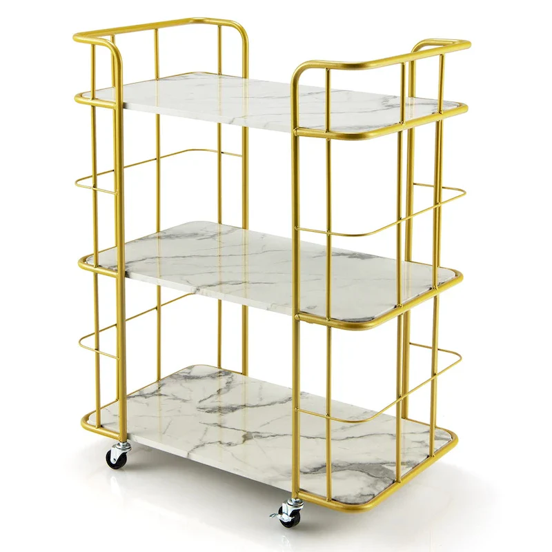 Home Island Service Cart 3 Tier Gold Bar Cart Home Island on Wheels