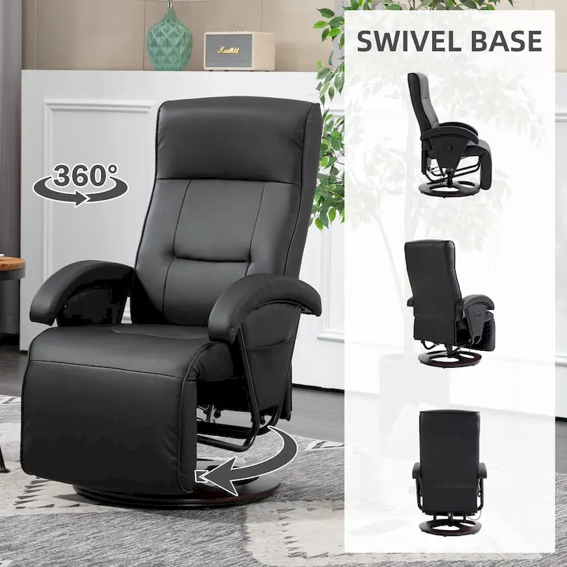 HOMCOM PU Recliner with Footrest, Lounge Chair with 135 Adjustable Backrest, Swivel Wood Base