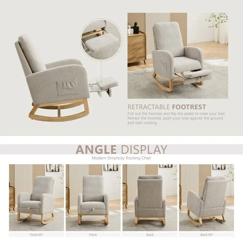 Living Room Rocking Accent Chair with Retractable Footrest