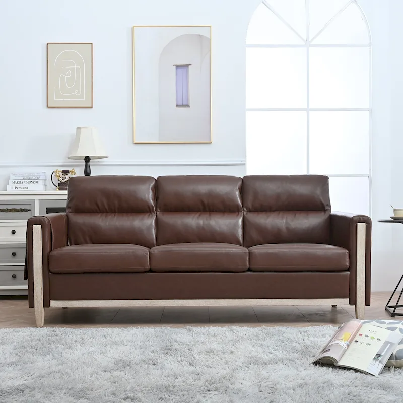 Larb Modern Solid Wood Three-Seater Sofa Couch by Christopher Knight Home