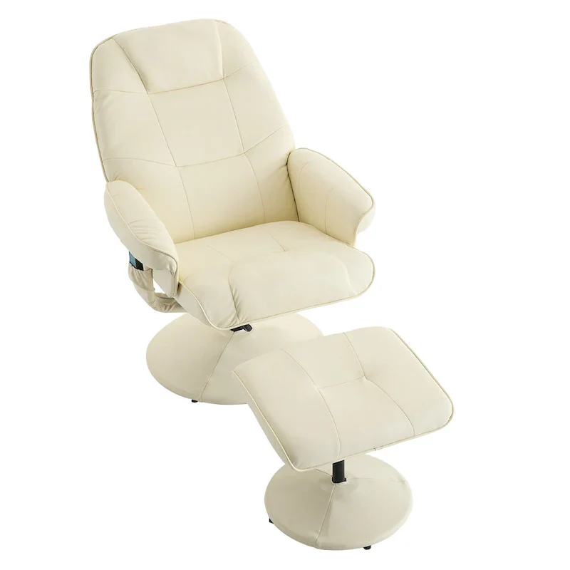 PU Leather 360 Swivel Massage Recliner Chair with Ottoman, Massage and Heated Seat, 140 Adjustable Backrest