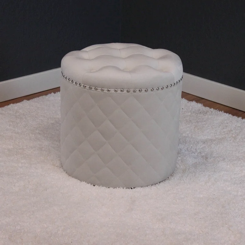 Lemele Solid Round Velvet Ottoman