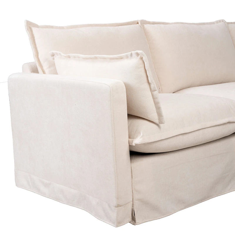93.31 Faux Linen Modular Sectional Sofa with Movable Ottoman, Solid Wood Frame, and High-Resilience Foam Cushions
