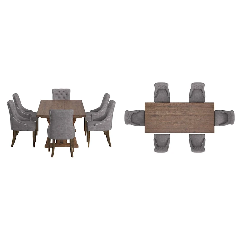 Bratislava Reclaimed Wood Table with Button Tufted Curved Back Chairs Dining Set