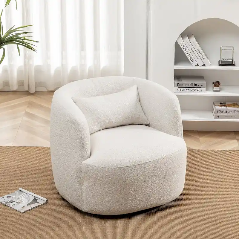 KINWELL 34 Poly Blend Boucle Fabric Upholstered Swivel Armchair