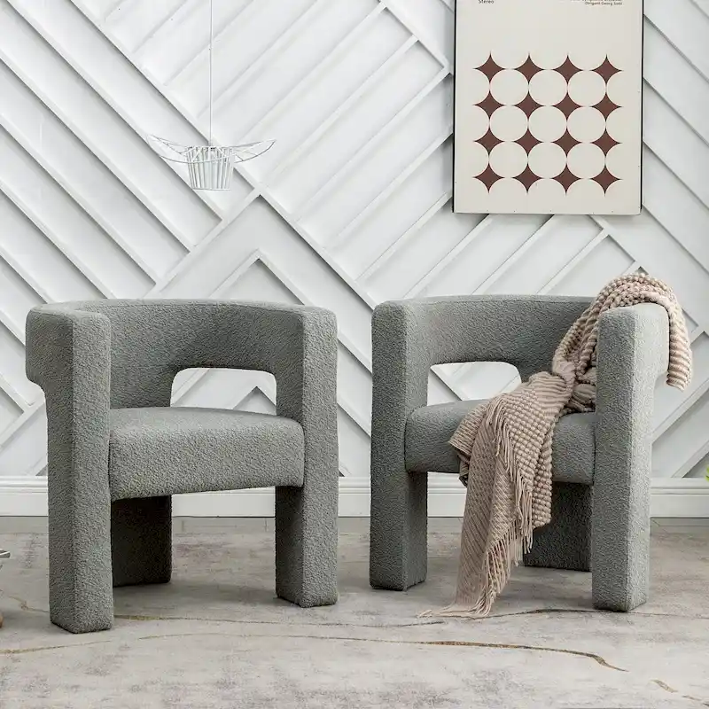 KINWELL 28 Wide Boucle Upholstered Square Armchair (Set of 2)