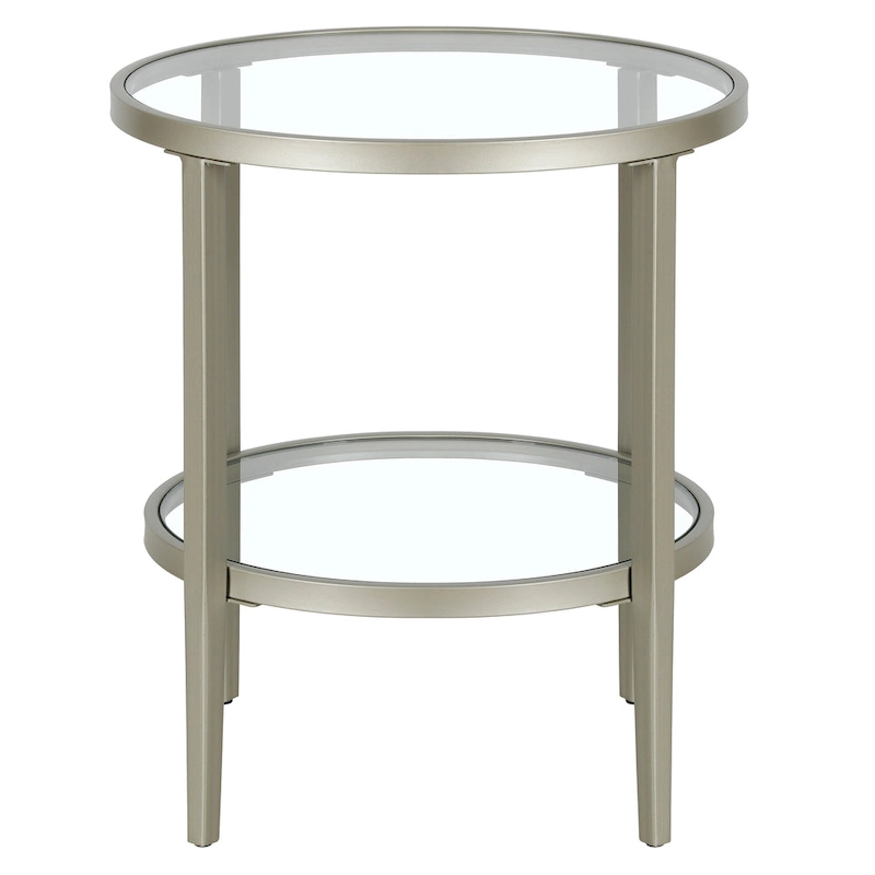 Hera 19.63 Wide Round Side Table with Clear Glass Shelf