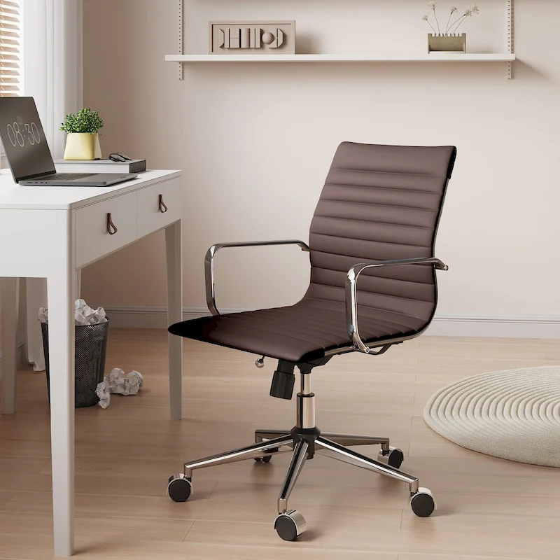 CAROCC Ribbed Computer Office Chair Swivel Lift tilt function Ergonomic Premium Leather Desk Armchair