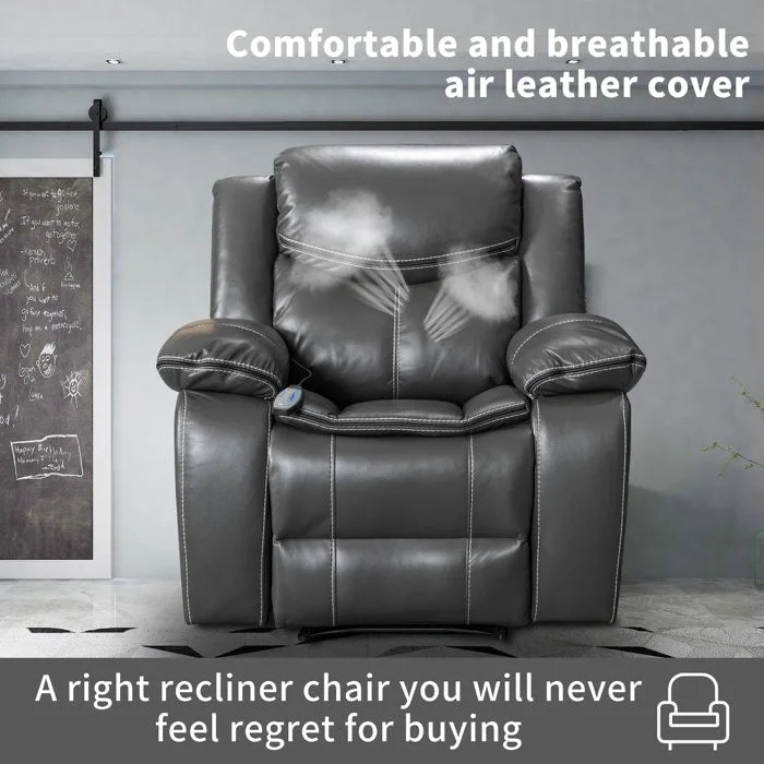 Wide Seat Durable Leather Massage and Heat Recliner