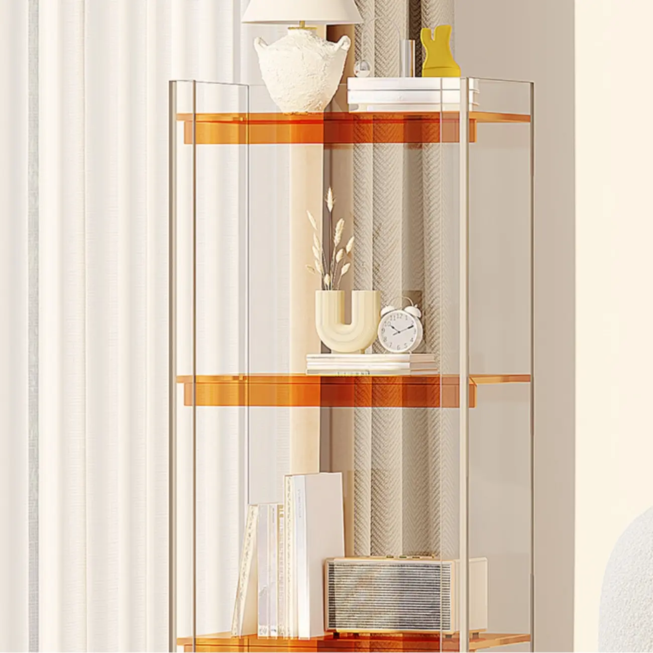 Minimalism Clear Acrylic 4-Tier Vertical Narrow Bookcase