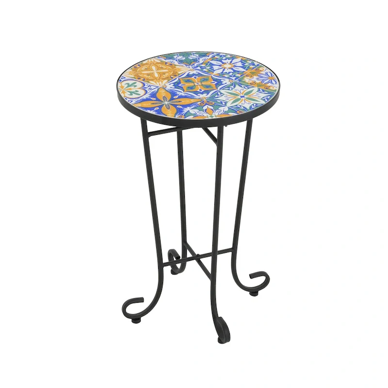 Patio Side Table,Blue+Black