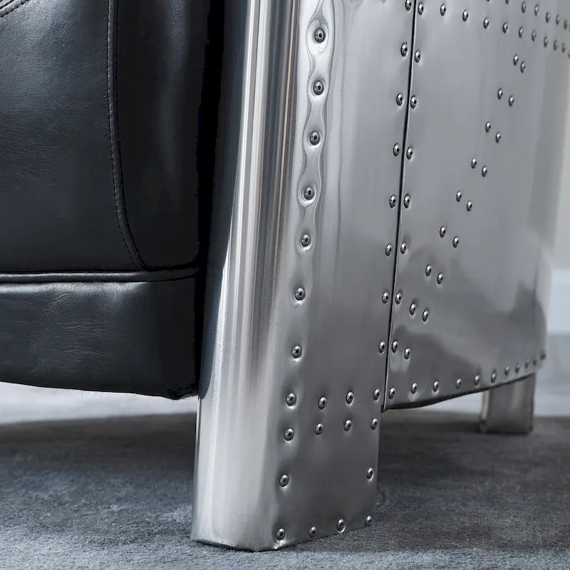 Art Leon IndustrIal Retro Top Grain Leather & Aluminum Accent Chair