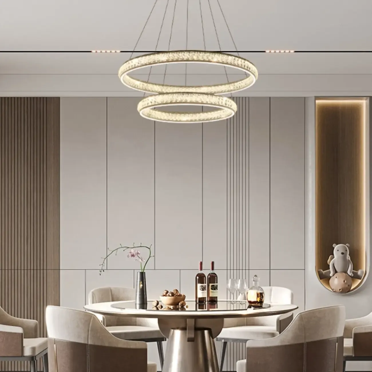 Luxury LED Golden Tiered Ring Crystal Chandelier