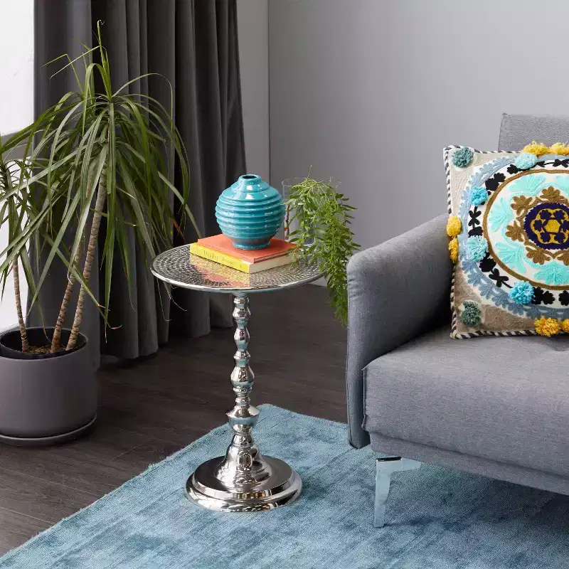 Glam Aluminum Pedestal Table Silver - Olivia & May: Round Luxury Accent, 20" Height, Metal Tabletop, 15.6" Width