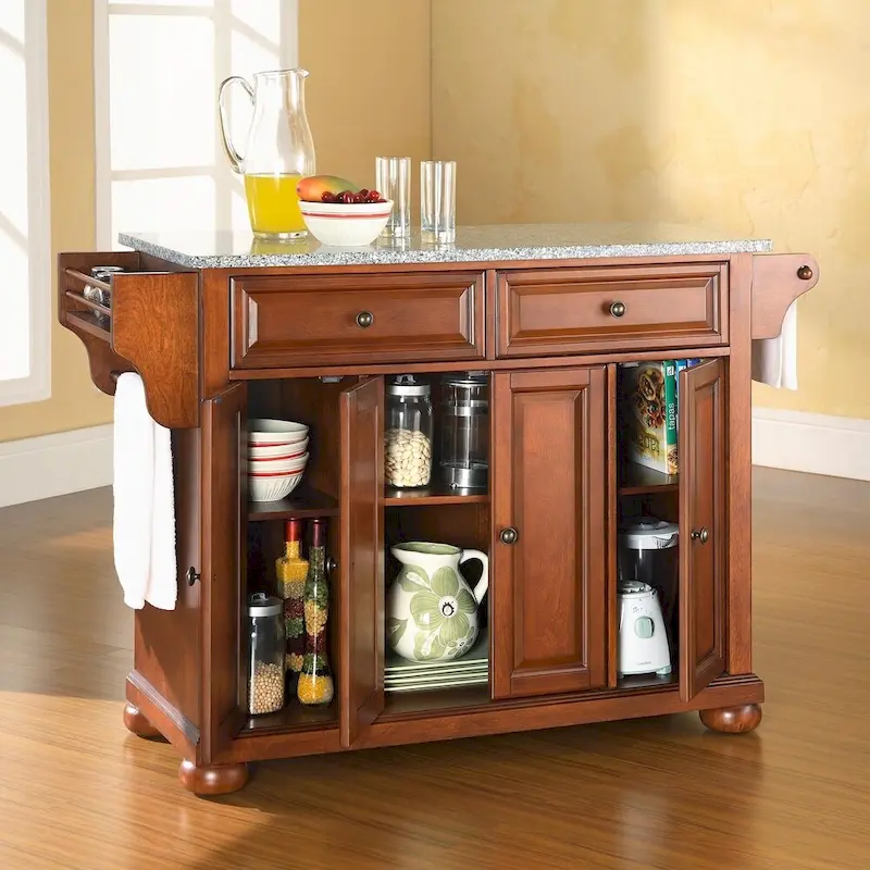 Crosley Alexandria Solid Granite Top Kitchen Island in Classic Cherry Finish - 51.5 W x 18 D x 34 H