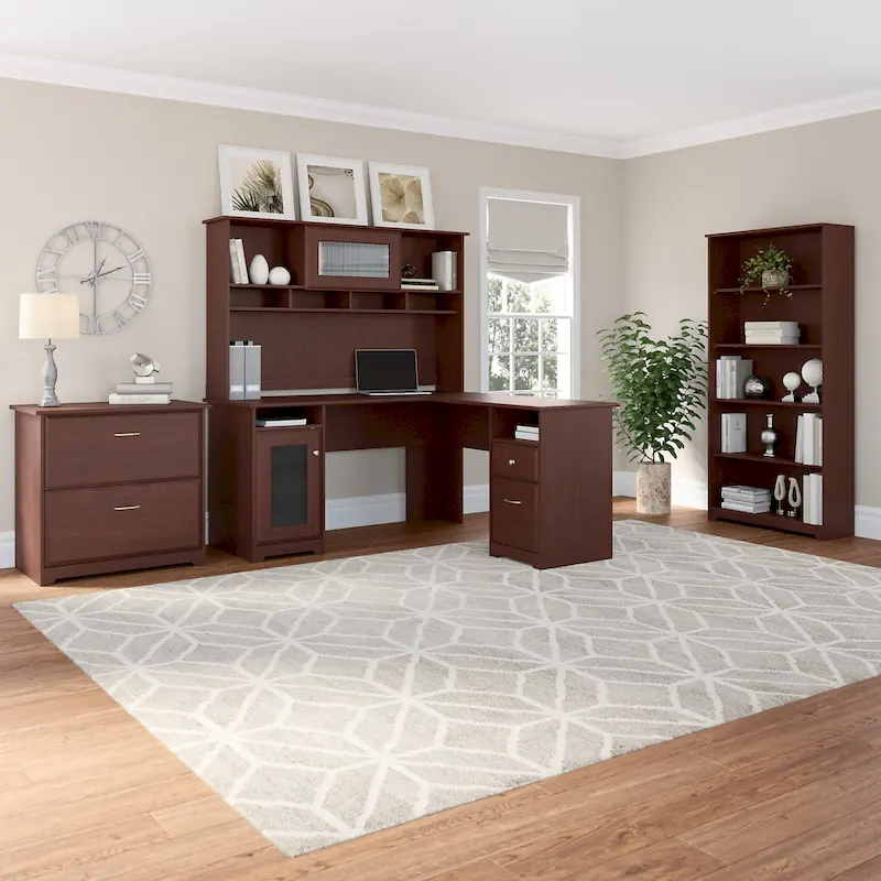 Cabot 60W L-Desk with Hutch, Cabinet and Bookcase by Bush Furniture