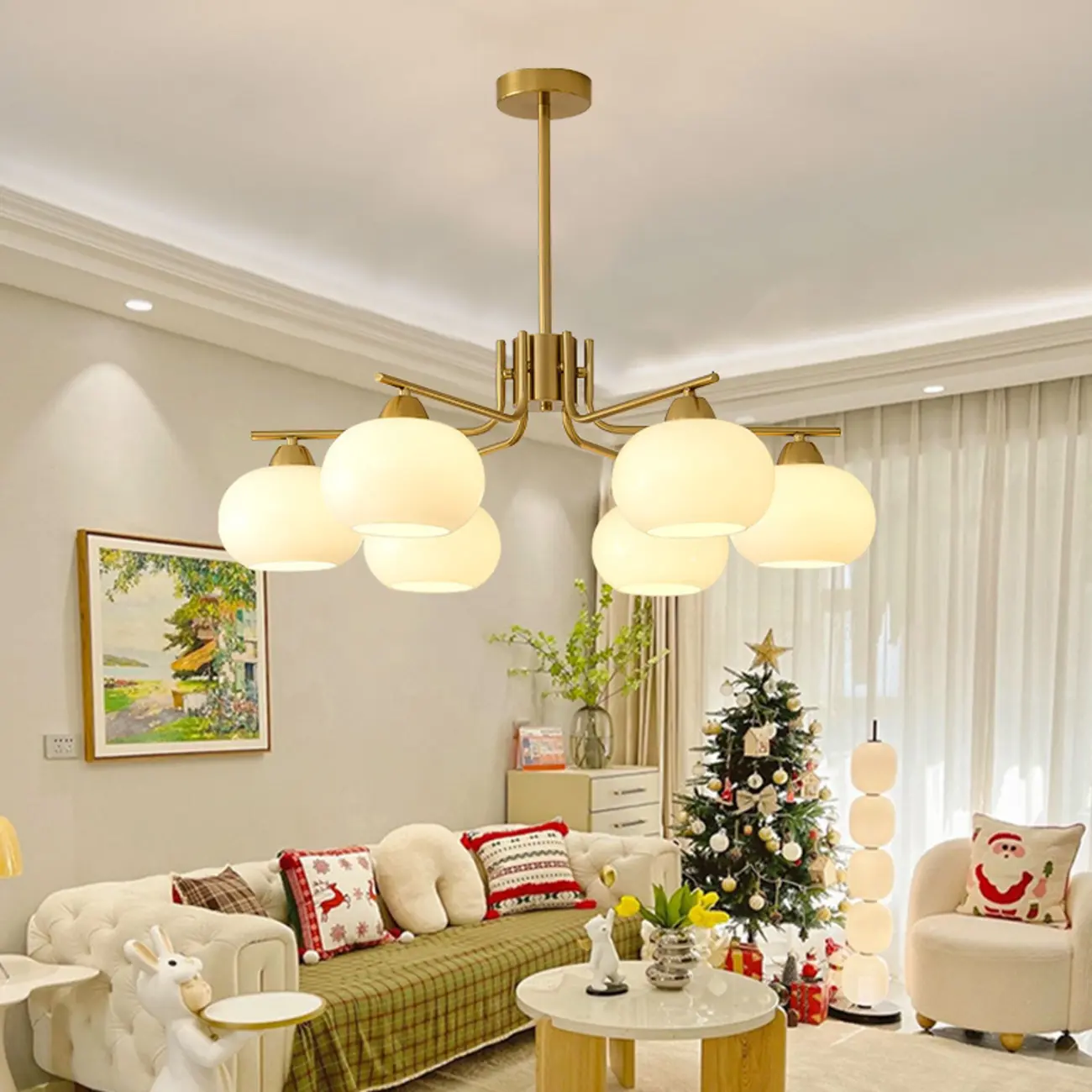 Modern White Drum Glass Living Room Chandelier