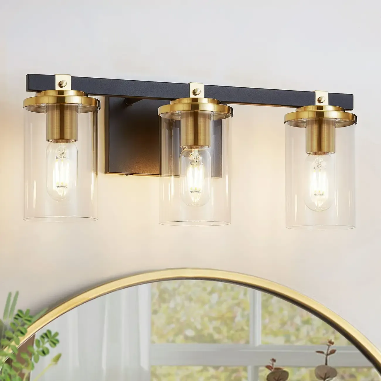 Modern Gold Glass 3-Light LED Vanity Light for Bathroom