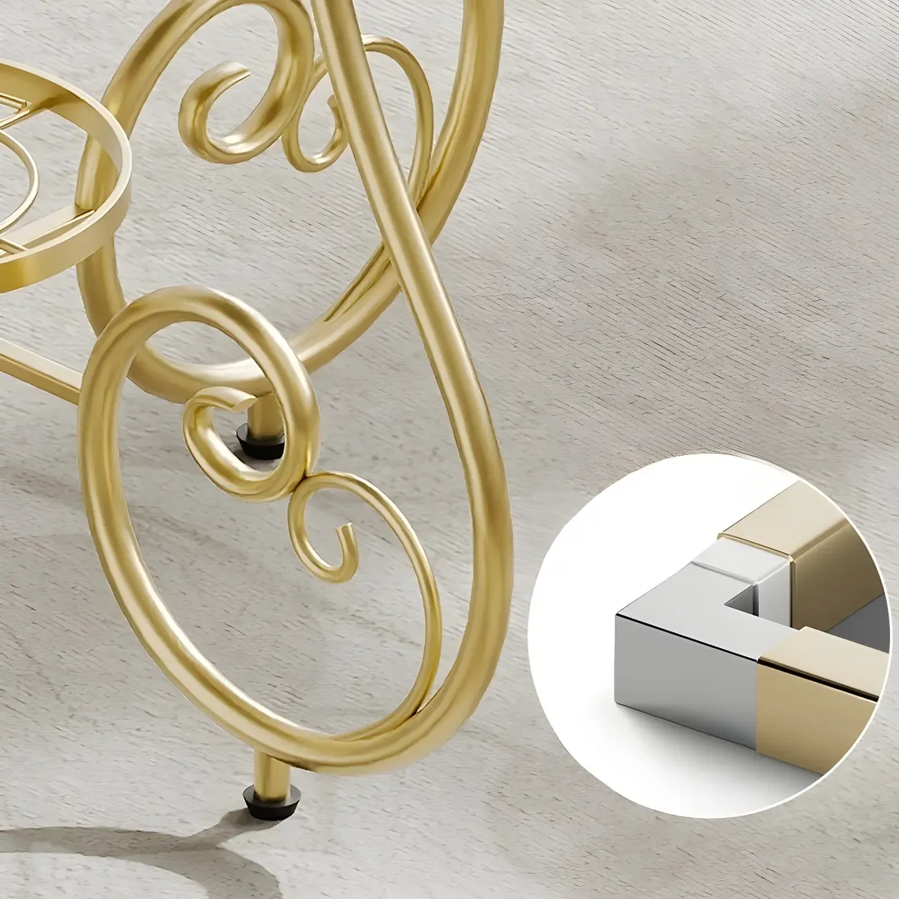 Modern Gloss Finish Steel Marble-Top Round Side Table