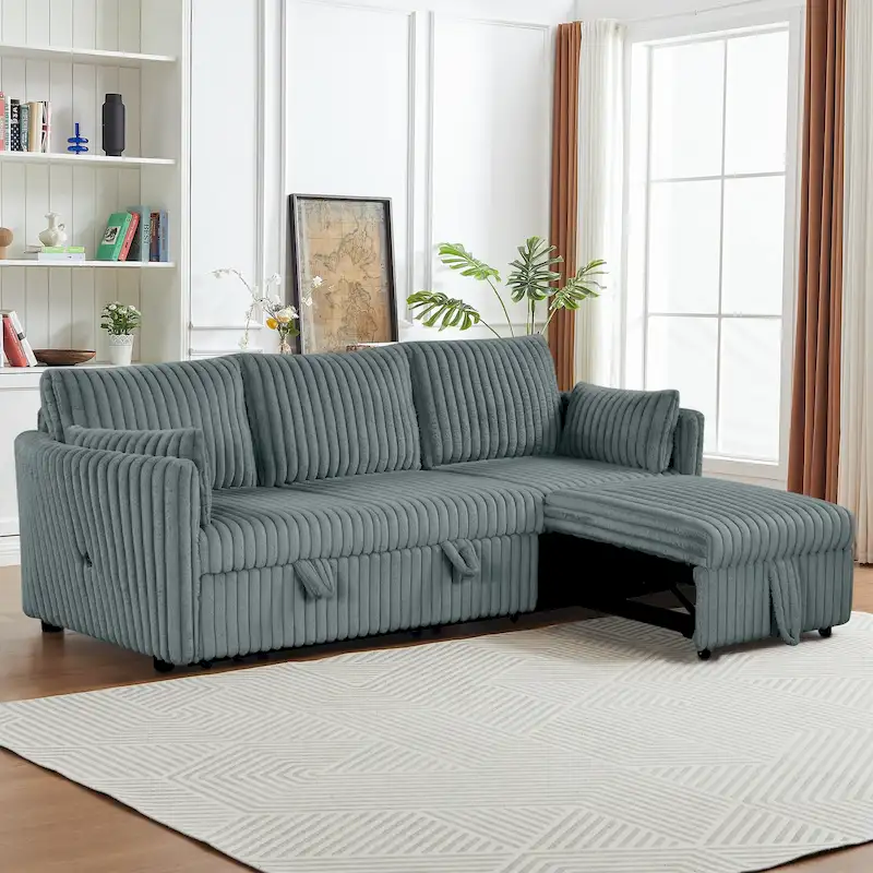 Modern Fabric Sleeper Sectional with USB and 2 pillows