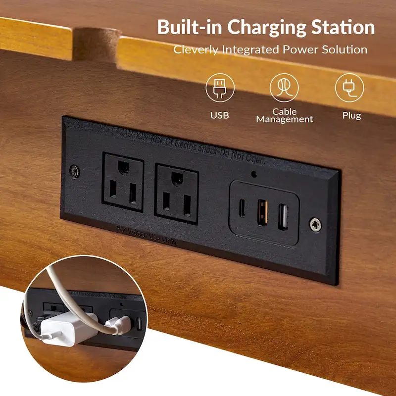 Julian Mid-century Modern End Table with Charging Station by HULALA HOME