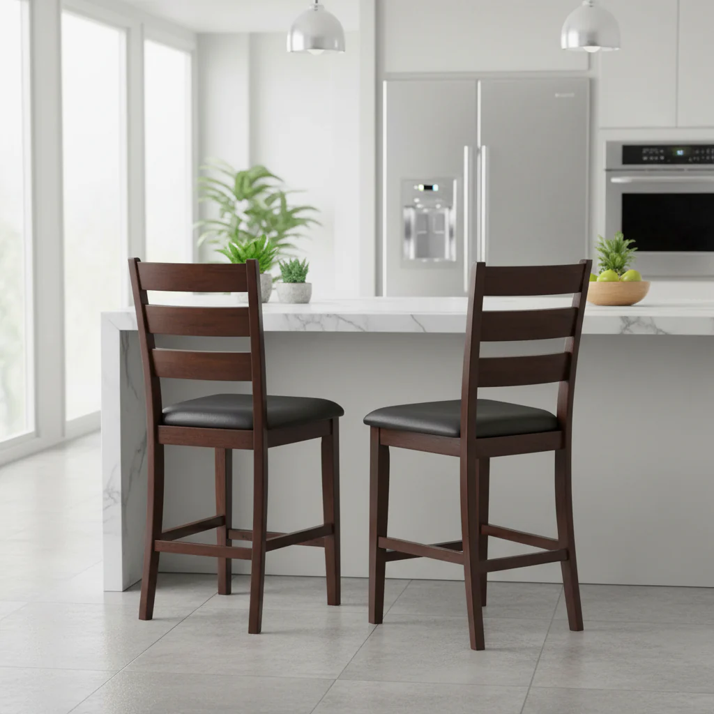 Wooden Counter Height Armless Chair, Walnut brown, Set of 2