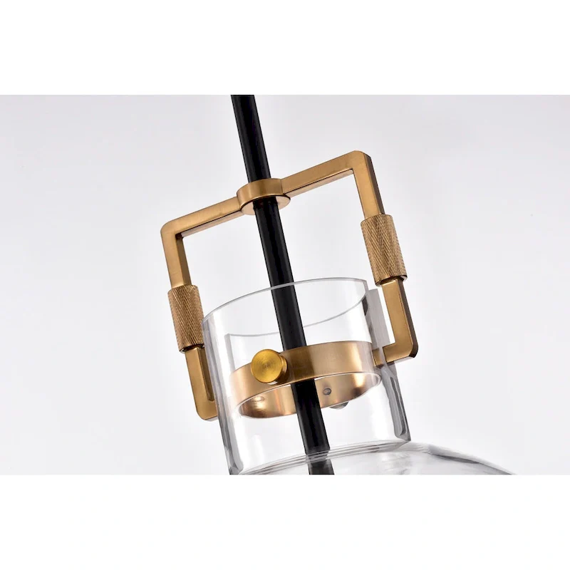 Black and Antique Gold 1-Light 10 Inch Globe Shaped Clear Glass Pendant