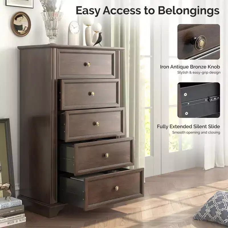 Karl Home 5-Drawer Brown MDF (Medium-Density Fiberboard) 28.74in. W Chest of Drawer