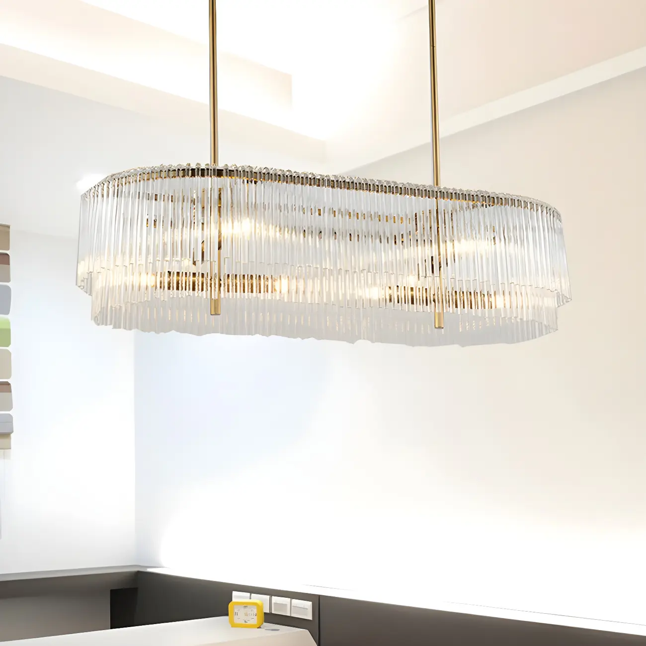 Modern Brass Crystal Oval Island Pendant Light for Kitchen